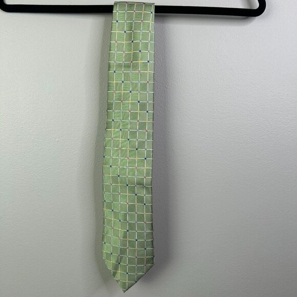 RBM Collection Men's Green Squared Design 100% Silk Tie - NWT - Picture 1 of 6